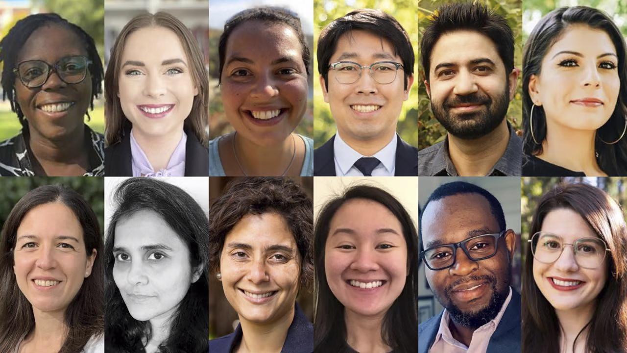 A grid of 12 diverse professionals, smiling in various outdoor and indoor settings, showcasing different genders and ethnicities. The individuals exude warmth, confidence, and professionalism in their headshots.